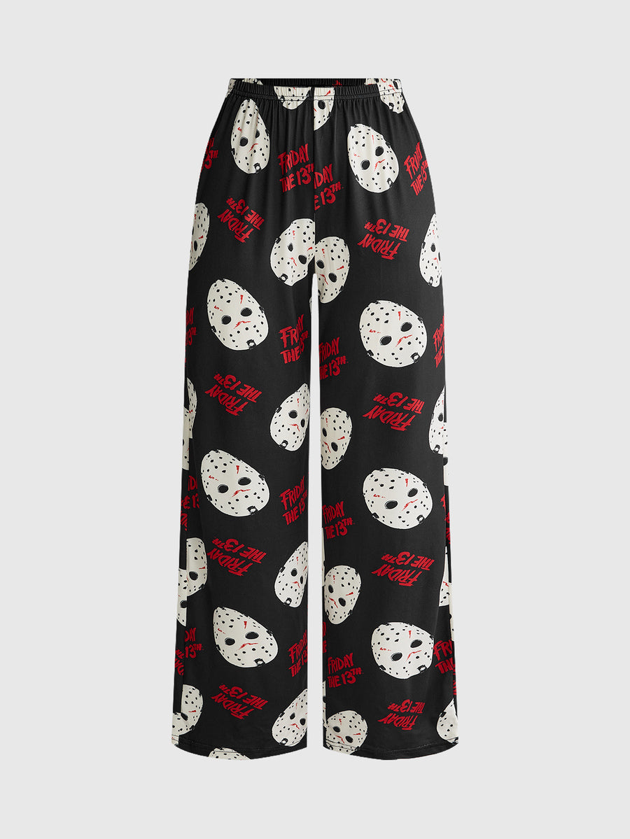 Women's gothic skull face print pajama set featuring a slim fit crop camisole and matching pants