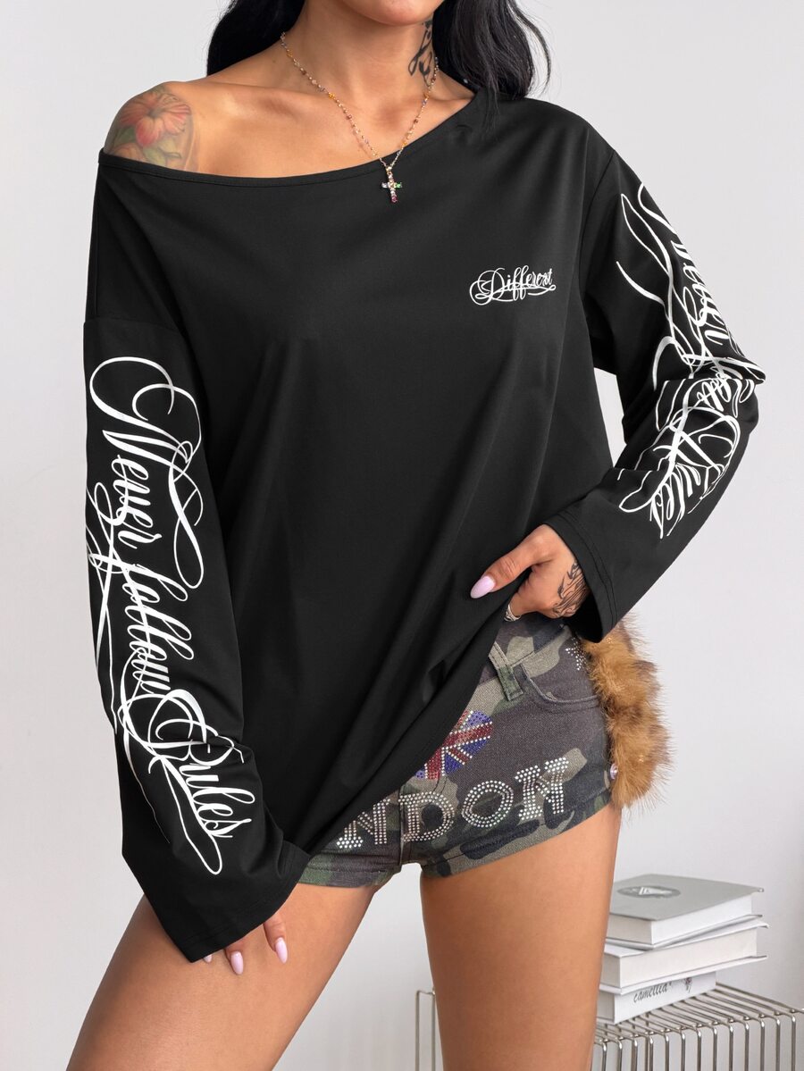 Women's brown striped boat neck long sleeve raglan T-shirt with a loose casual fit