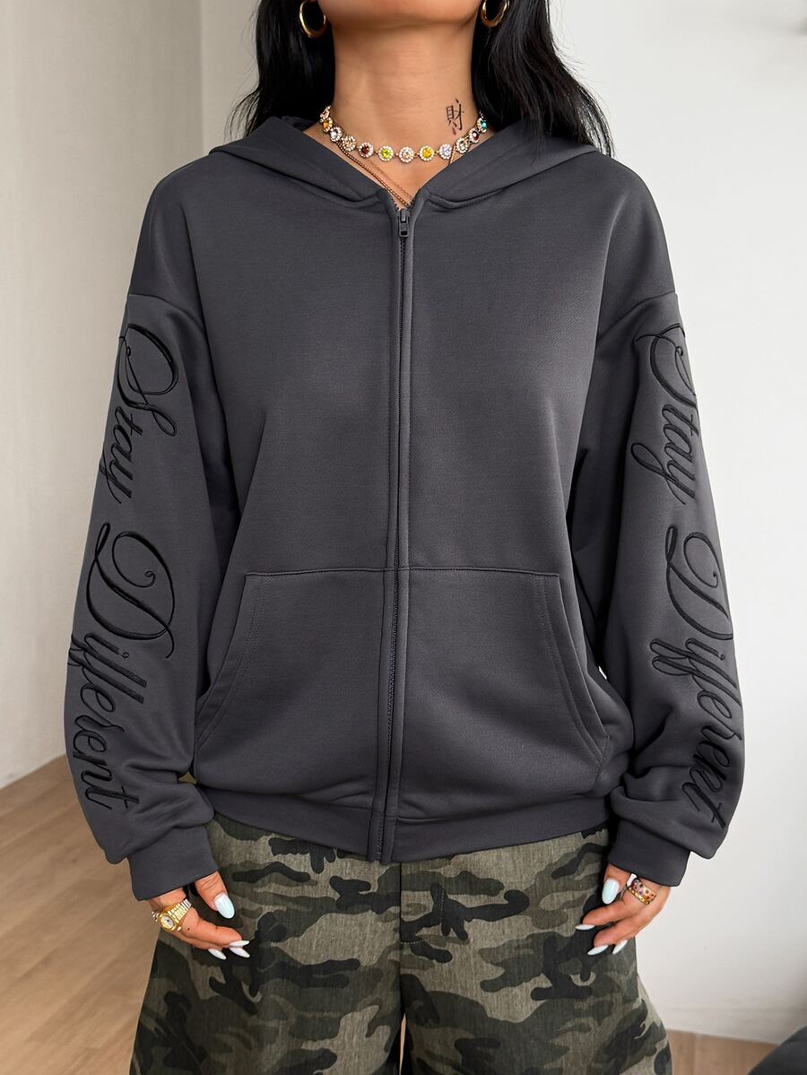 Women's brown leopard print zip-up hoodie with contrast faux fur trim and long bishop sleeves