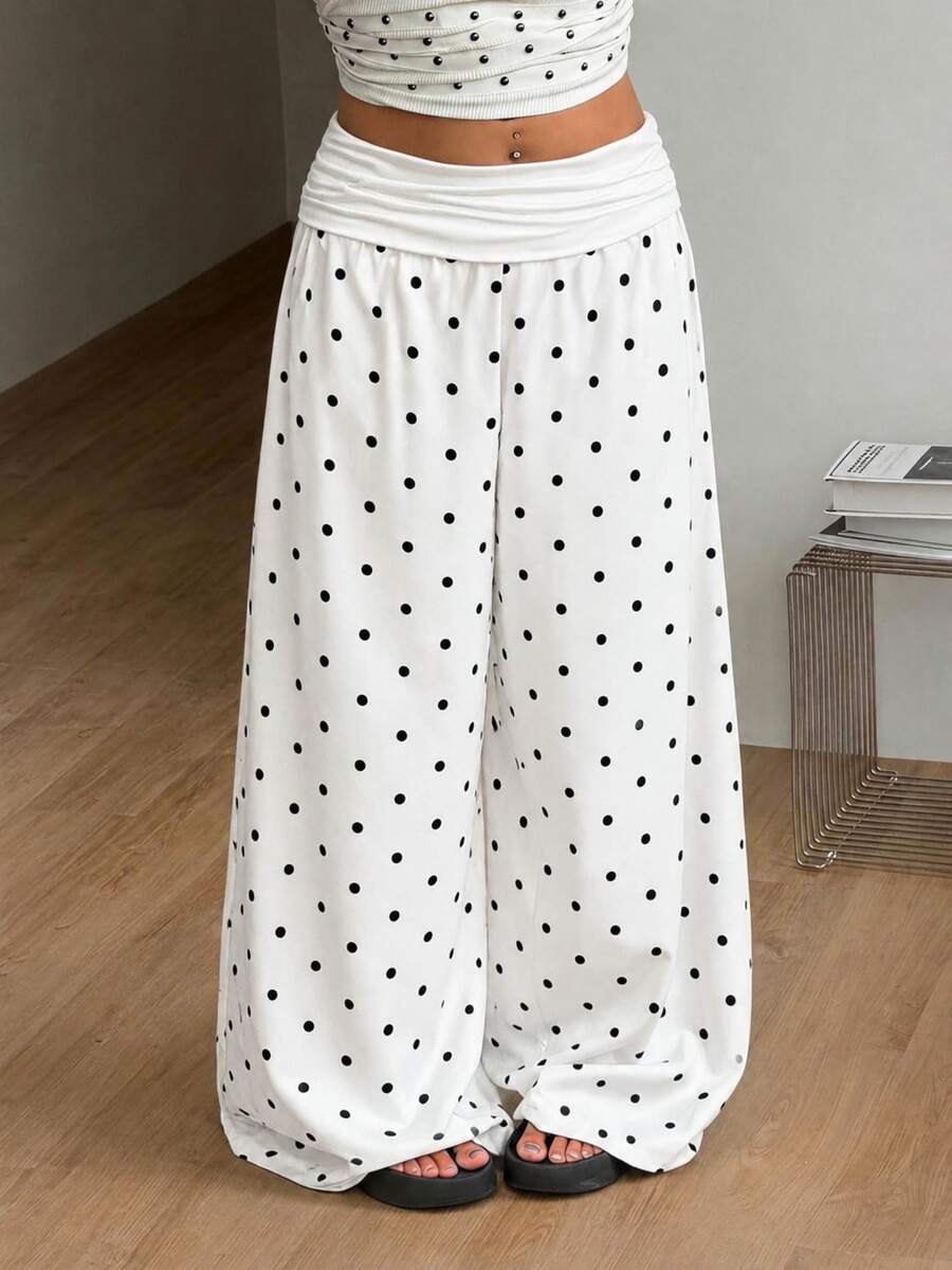 Women's plus size wide leg cotton pants featuring a relaxed loose fit and high waist design.