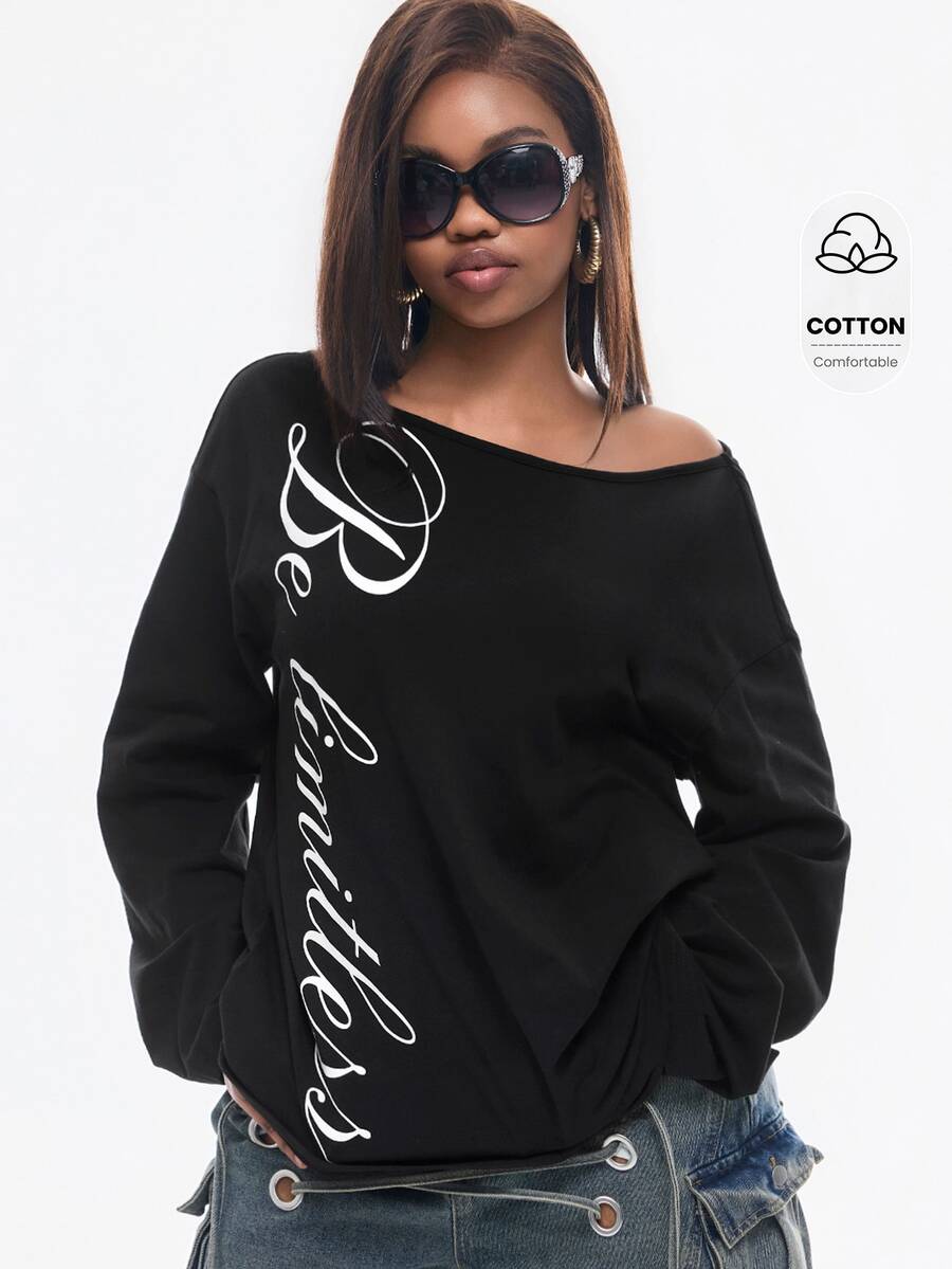 Women's brown striped boat neck long sleeve raglan T-shirt with a loose casual fit