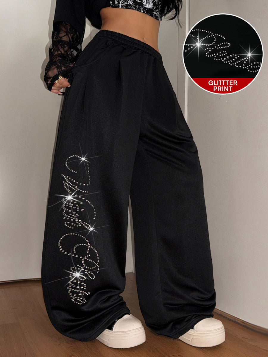Women's loose straight leg casual pants with drawstring elastic waist and pockets