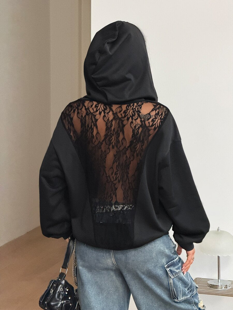 Women's brown leopard print zip-up hoodie with contrast faux fur trim and long bishop sleeves