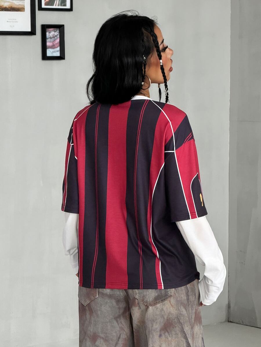 Women's casual graphic long sleeve t-shirt with a round neck, drop shoulder sleeves, and loose relaxed fit.
