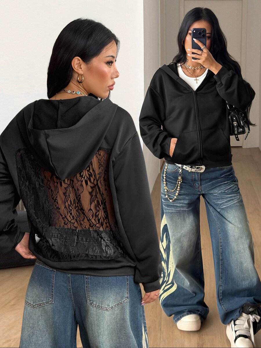Women's brown leopard print zip-up hoodie with contrast faux fur trim and long bishop sleeves